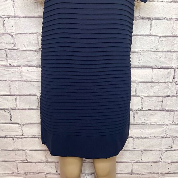 J.Crew Womens Navy Blue Short-Sleeve Crew-Neck Chiffon Ruffle Shift Dress Size 2 - Picture 5 of 10